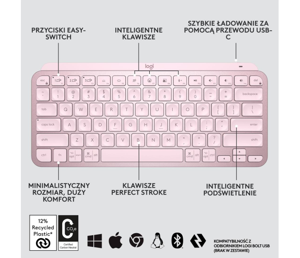LOGITECH LOGITECH Klawiatura MX Keys Mini rózowa 920-010500 - 680464 - zdjęcie 11